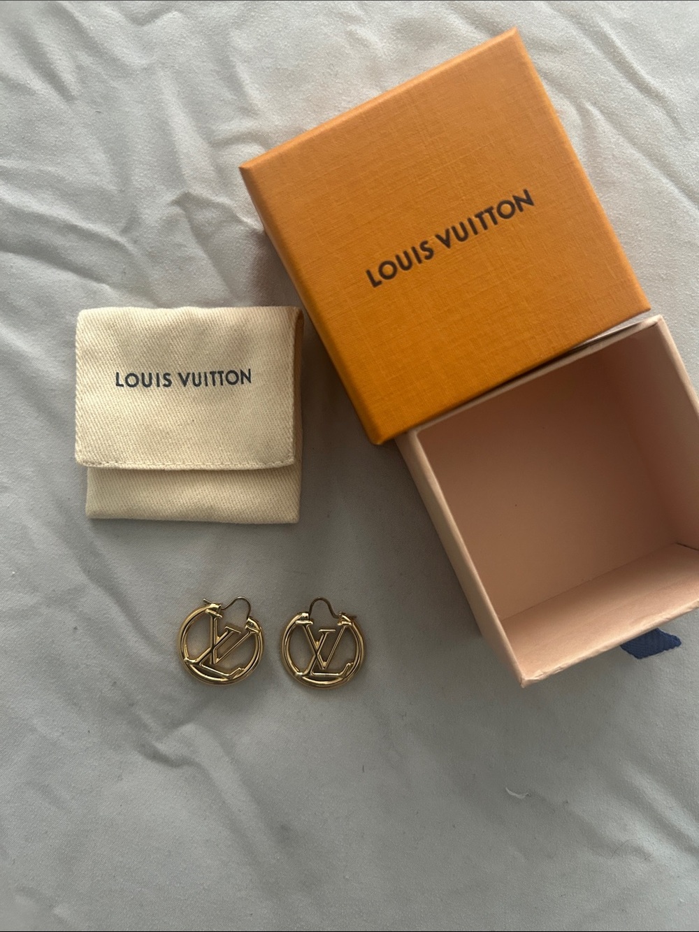Louis Vuitton Gold PM Earrings with Pouch & Box